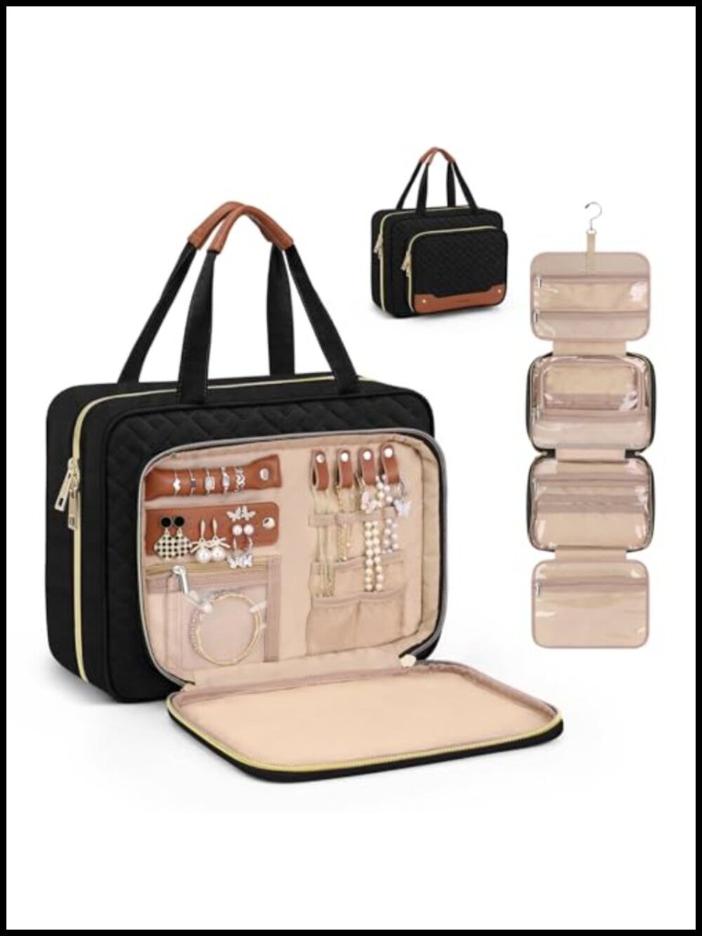 Hanging Travel Toiletry Bag with Jewelry Organizer Compartment Large Waterproof